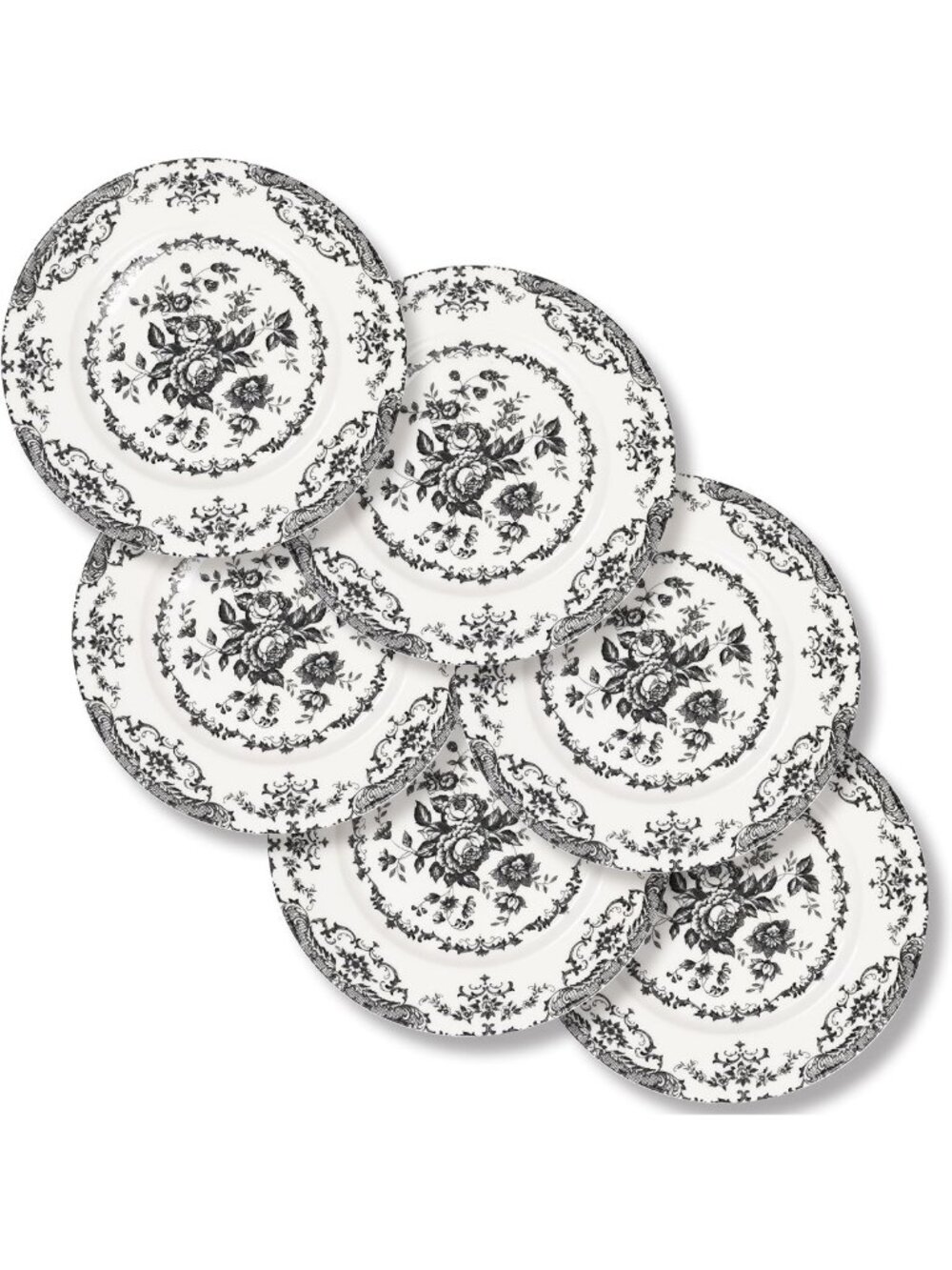 Set of 6 Elegant Rose Floral Dinner Plates, 10.5 Inch, Perfect for Entertaining